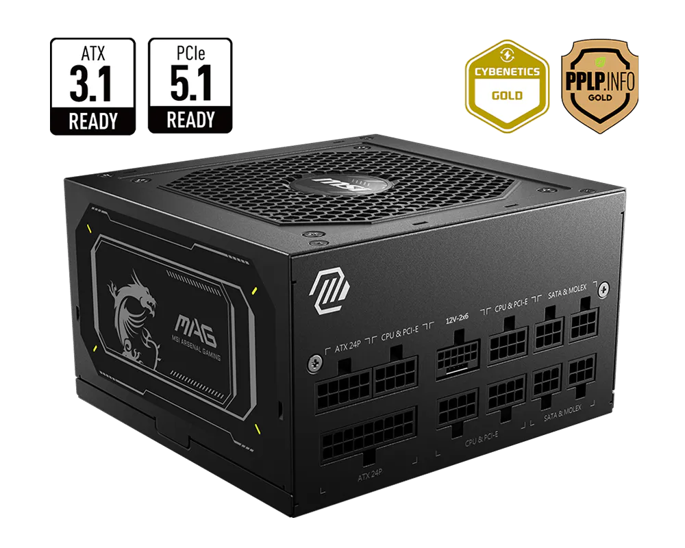msi mag 850w MSI Fuente Alimentación MAG A850GL PCIE5 II 850W - Imagen 1